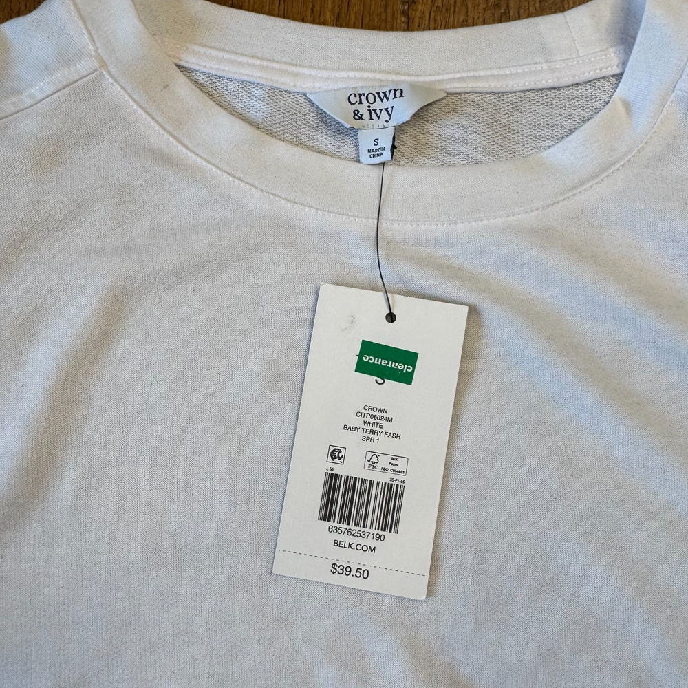 NWT Crown And Ivy White Double Flutter Sleeve Top Terry Lined Womens Sz S - Picture 2 of 6